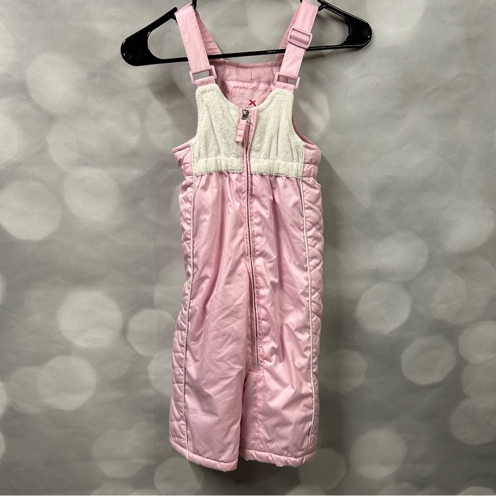 ZeroXposure 24 month pink and white snow bibs overall with boot elastic